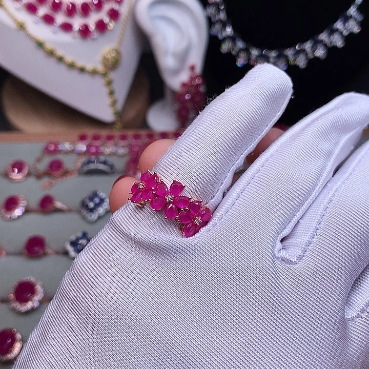 红宝石戒指银S925镶嵌