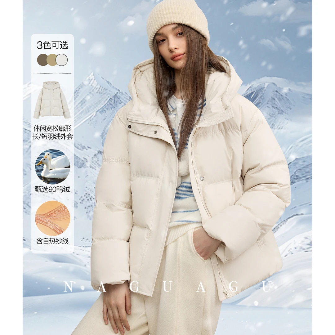 【白金抱抱暖绒系列】发热三防+90鸭绒  保暖秋冬长短连帽羽绒服