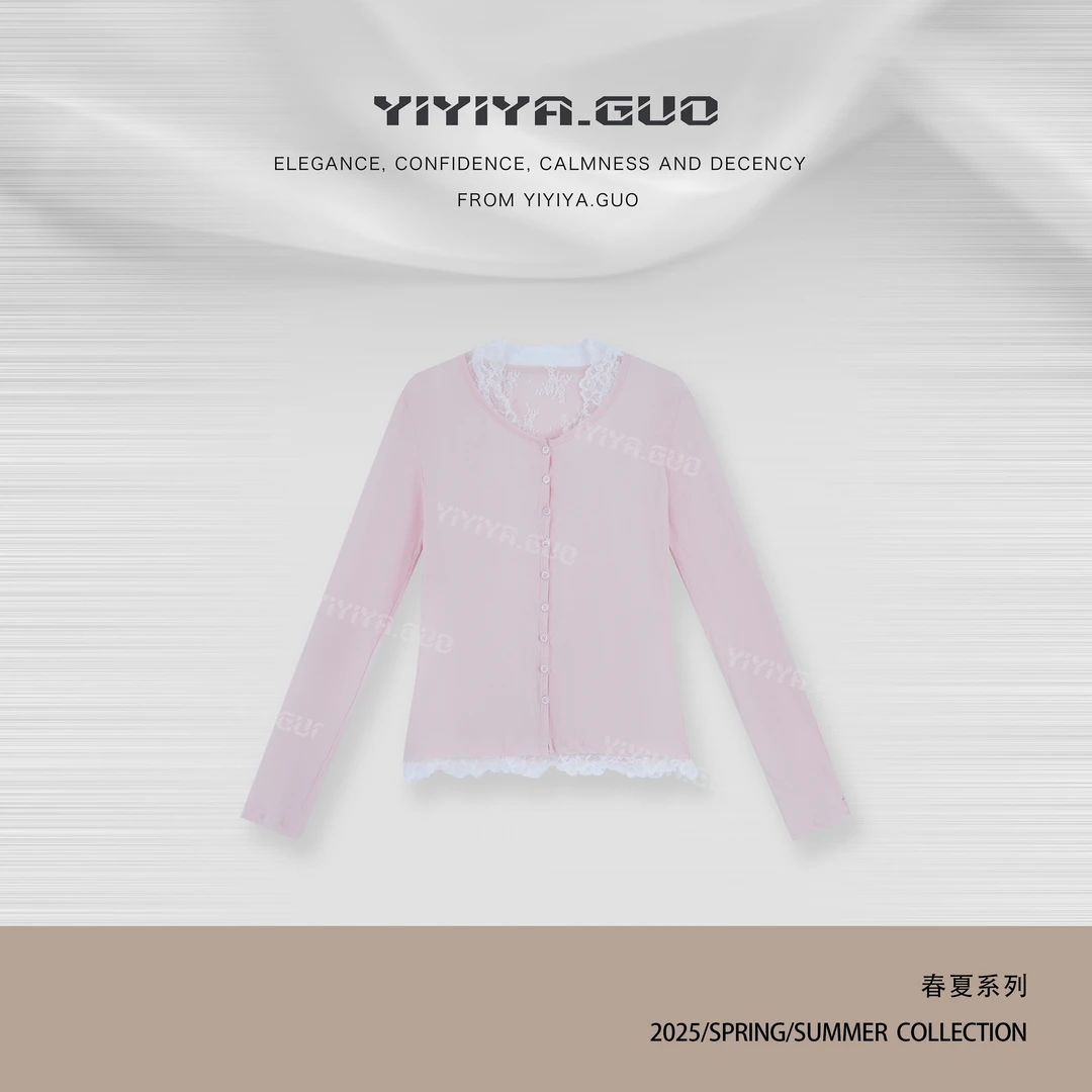 yiyiya.Guo艺艺吖【氧气美女】休闲时尚百搭蕾丝二件套上衣0669SS52