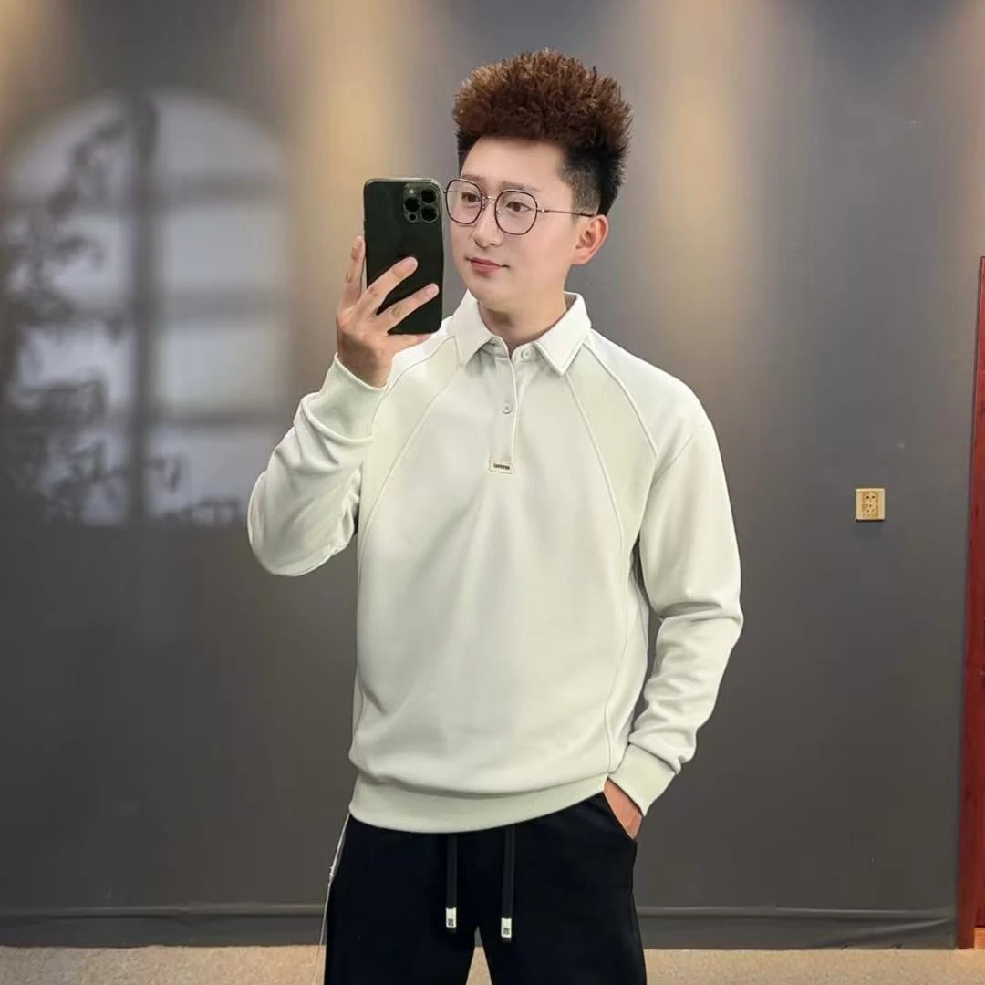 春秋冬季男士翻领长袖纯色卫衣套头休闲POLO衫打底内搭59003-1
