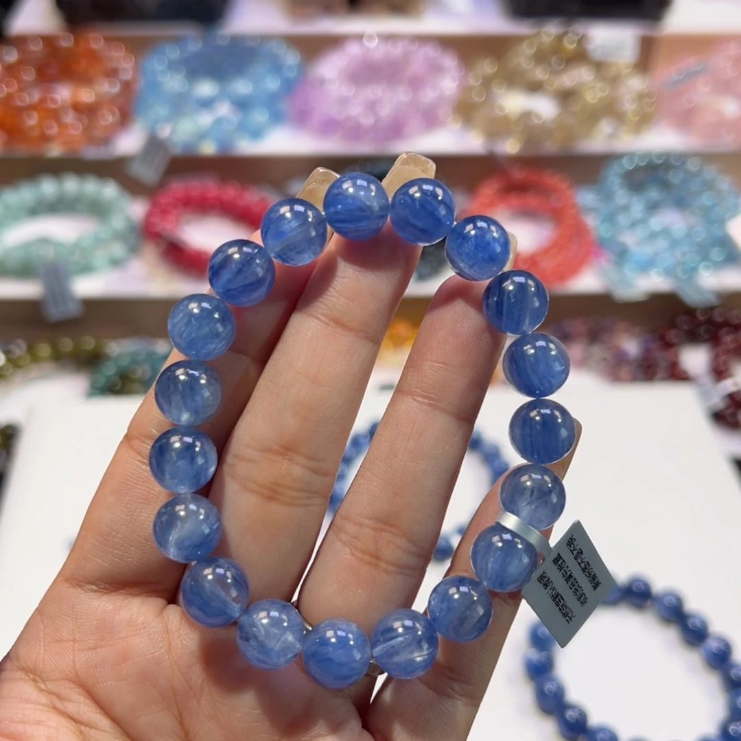 山***由未镶嵌手串水晶殿堂级玉化冰川蓝晶10.2mm