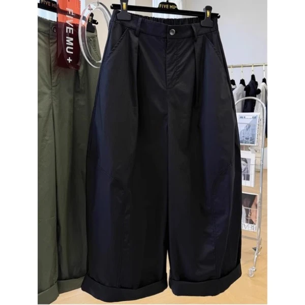 今年流行松弛感慵懒风宽松阔腿裤女大码梨型胖mm休闲九分工装裤子