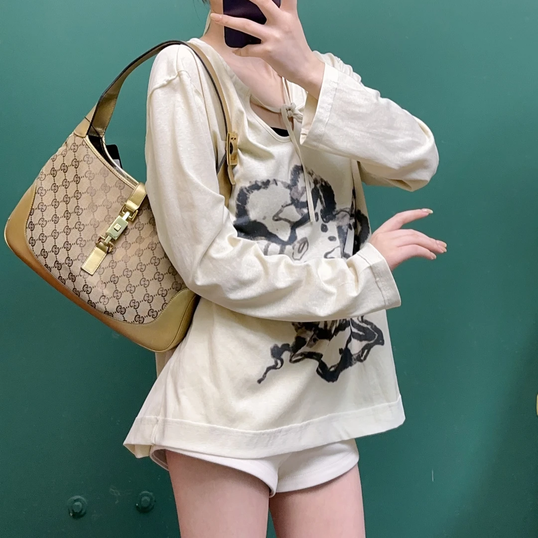 95新 GUCCI/古驰 Jackie香槟色单肩腋下包 TH700