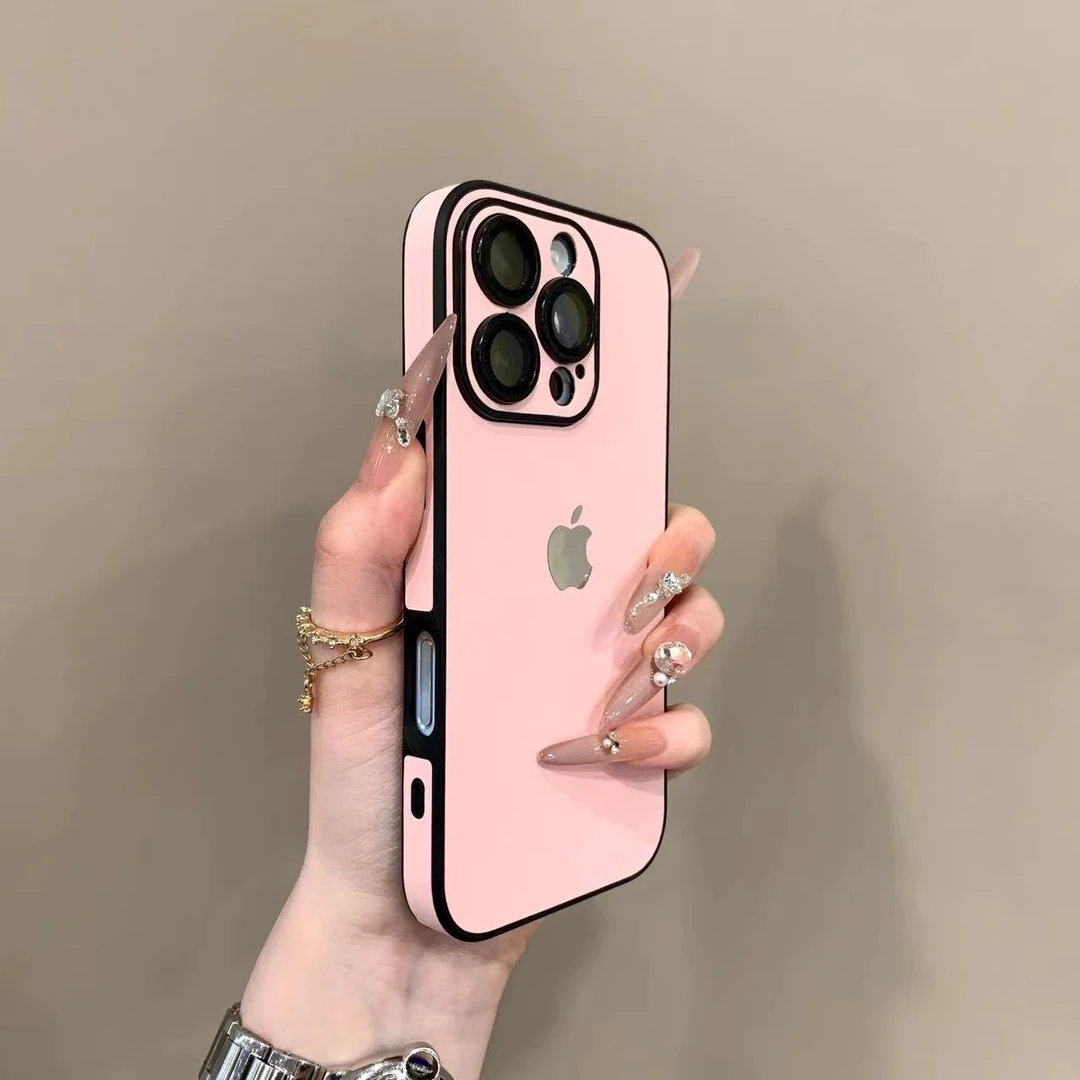 新款全包镜头纯色皮纹适用苹果16promax手机壳15pro情侣14防摔13