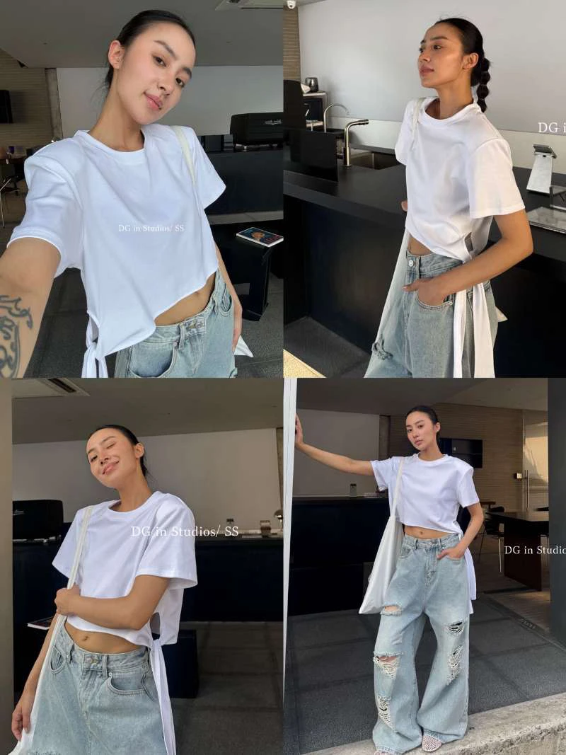 DHH 斜系带短袖上衣