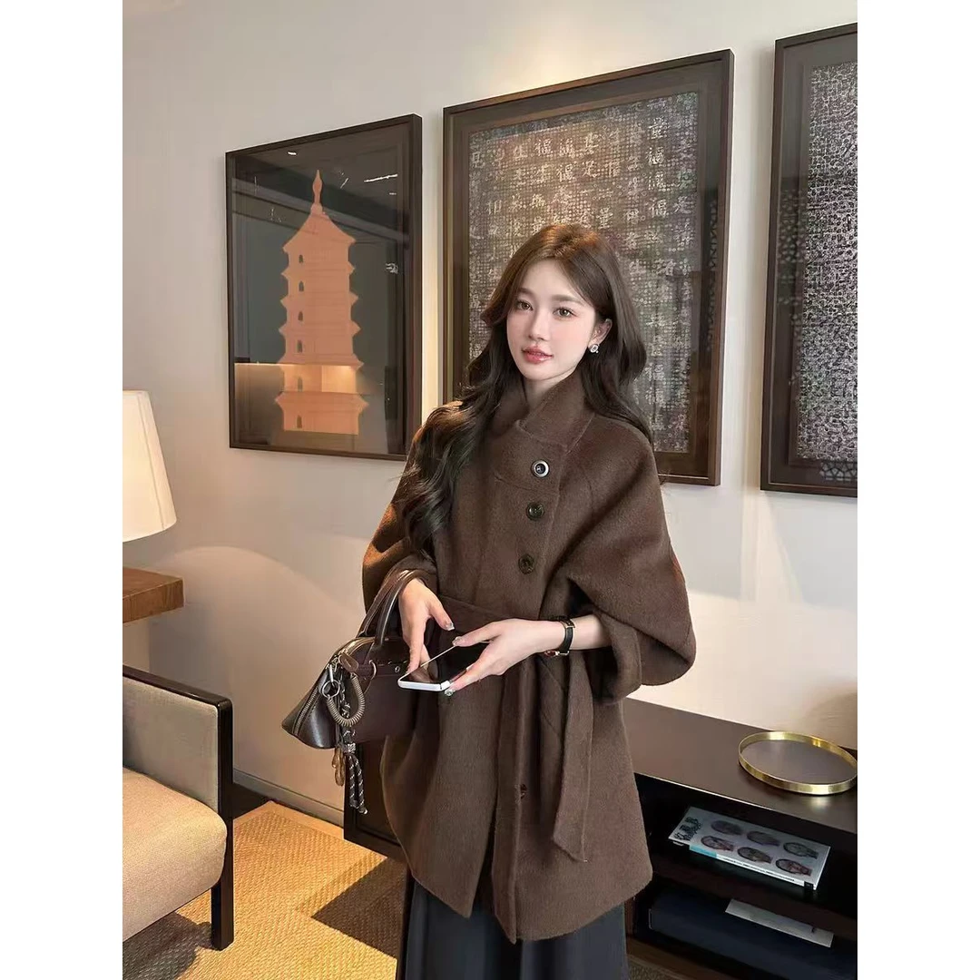沈阳五爱加州日落韩系高级感氛围感呢子大衣新款气质修身毛呢外套