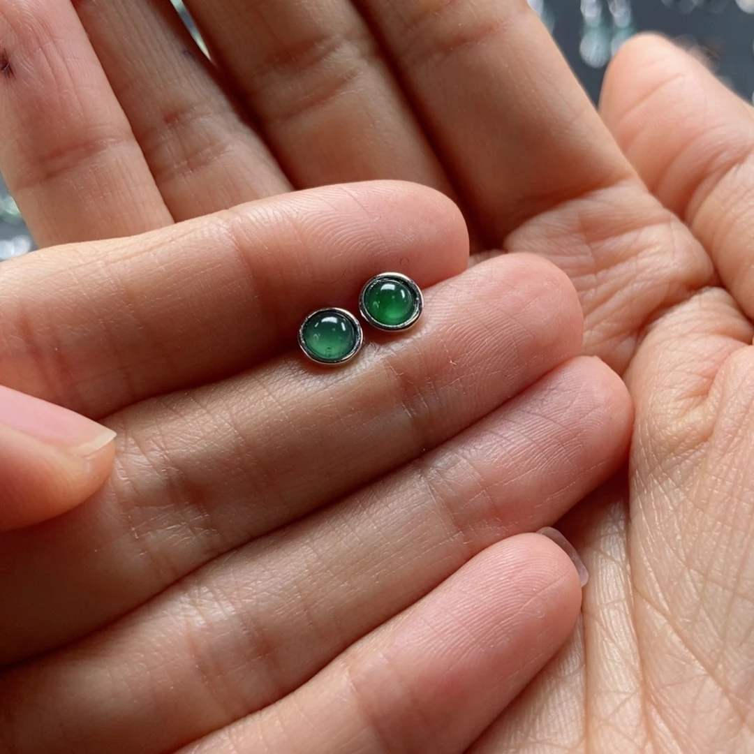 翡翠耳饰银S925镶嵌翡翠首饰