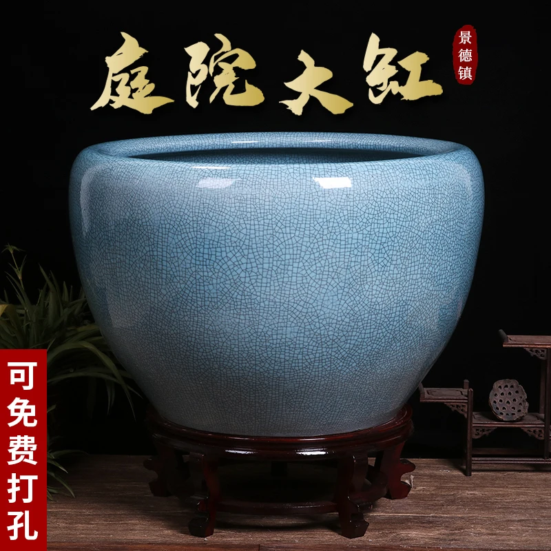 当代 景德镇陶瓷摆件鱼缸流水喷泉家用鱼缸大号客厅加湿开业