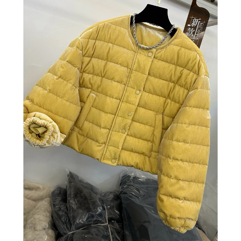 高端欧货2025冬季新款时尚丝绒保暖棉服加厚短款外套女