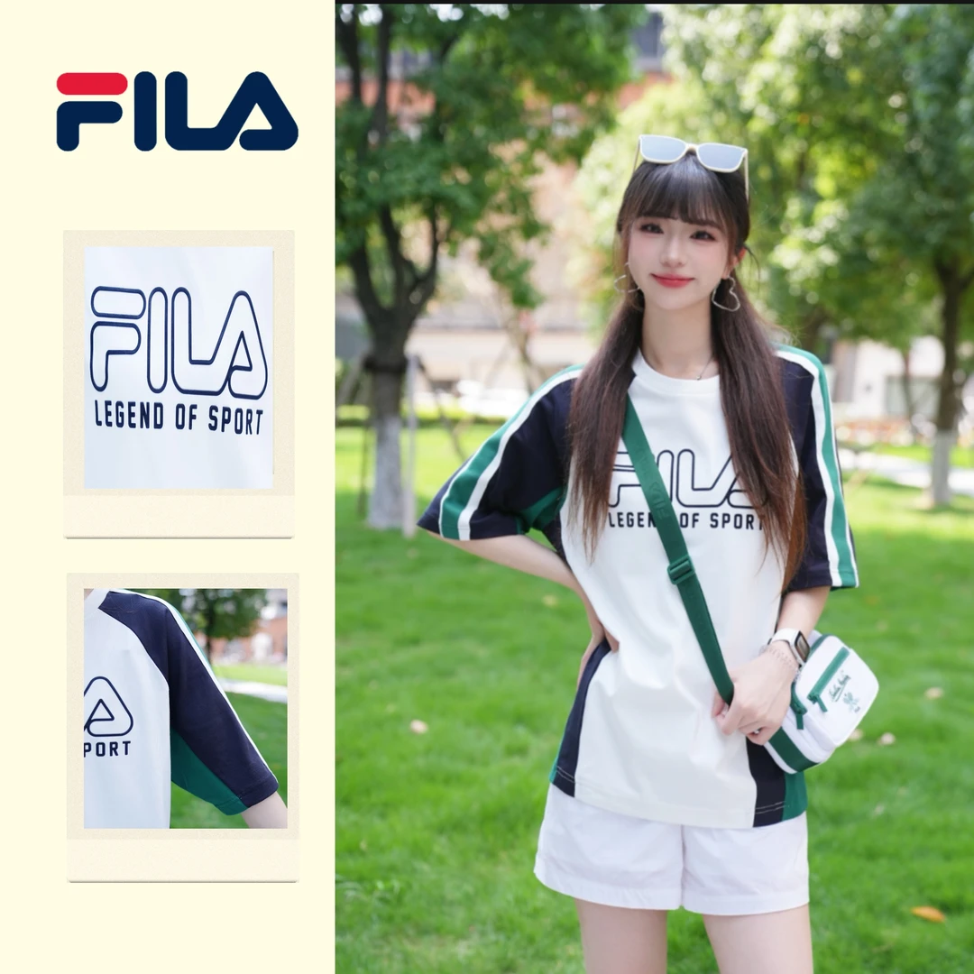 FILA斐乐男女同款中性风时尚休闲透气圆领撞色短袖T恤F11M539120F