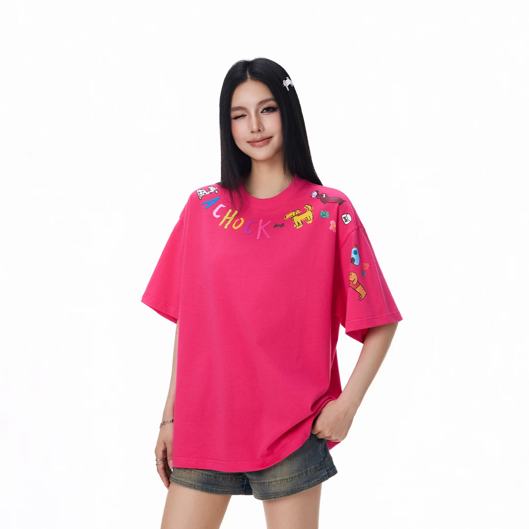 【Achock官方店】美式创意印花短袖T恤男女潮牌简约情侣重磅上衣