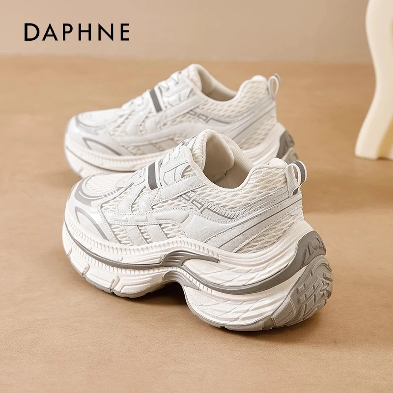 达芙妮厚底老爹鞋女2025新款秋季爆百搭网面透气增高小个子运动鞋