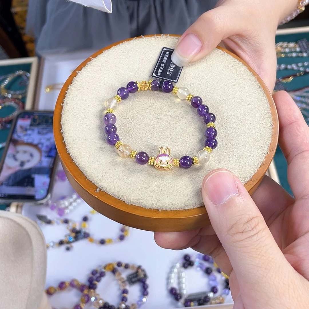 水晶手链银S925镀金镶嵌