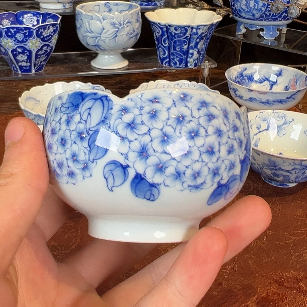 杯子青瞧轩樱花花口雕刻缸杯