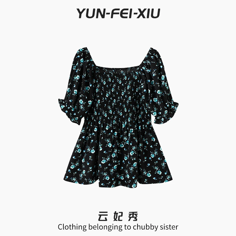 云妃秀大码女装雪纺衫时尚休闲胖妹妹减龄宽松显瘦上衣夏22197