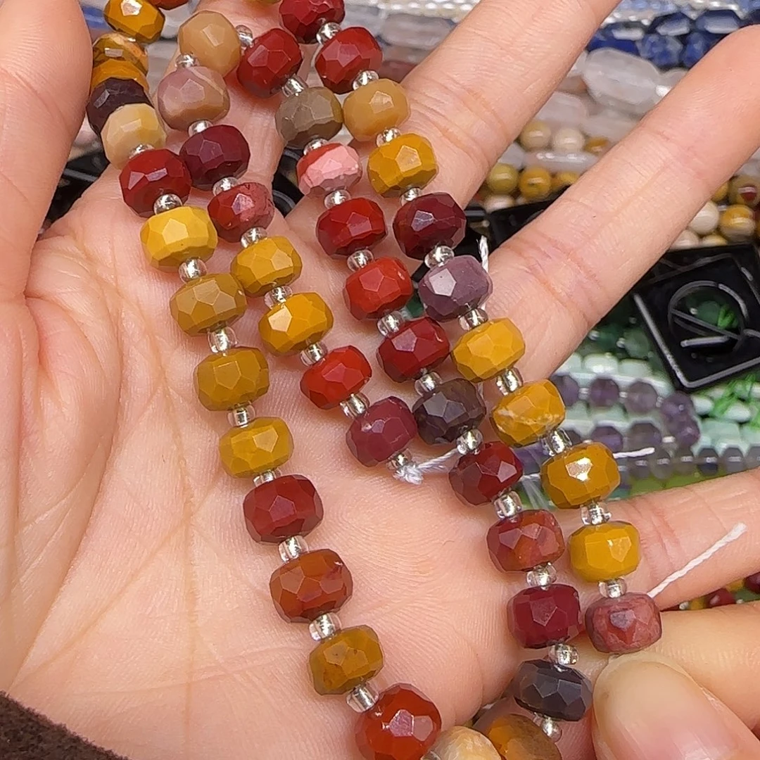 玛瑙/玉髓合金珠宝半成品蛋黄石车轮8mm车轮一条