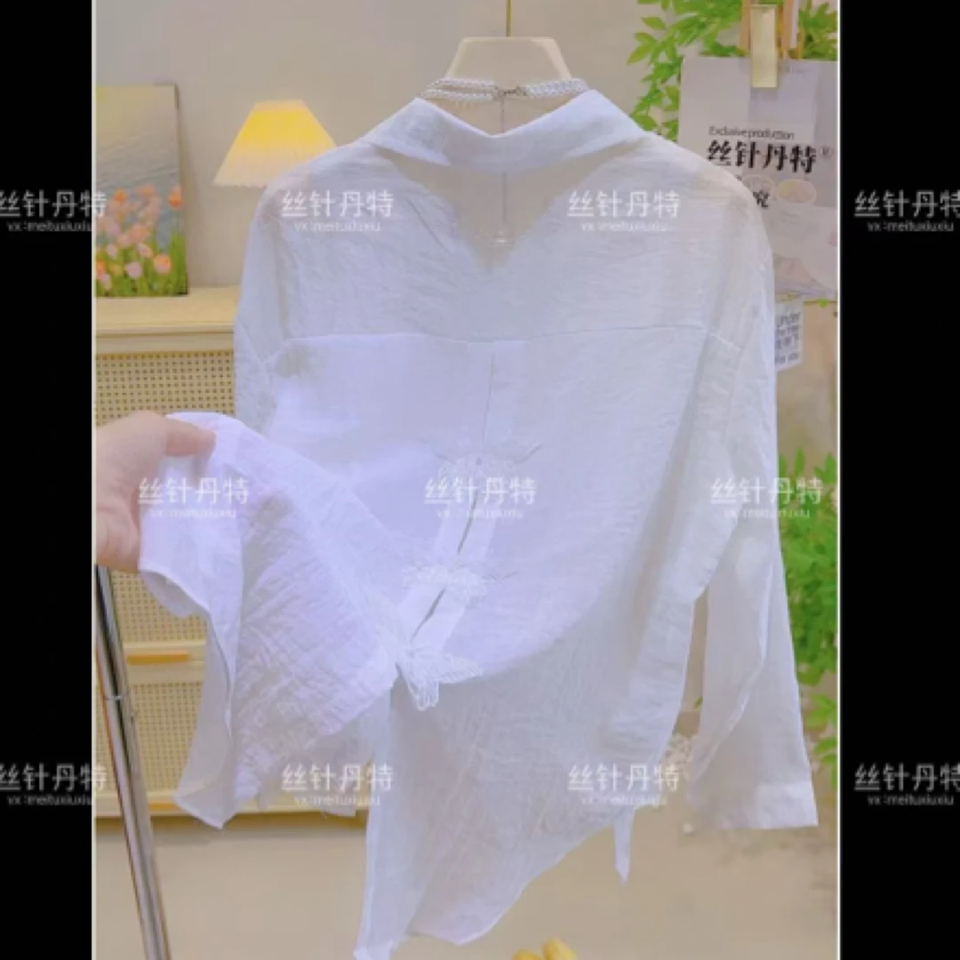 628设计感后背蝴蝶拼接蕾丝防晒衬衫外套女夏季薄款宽松衬衣开衫