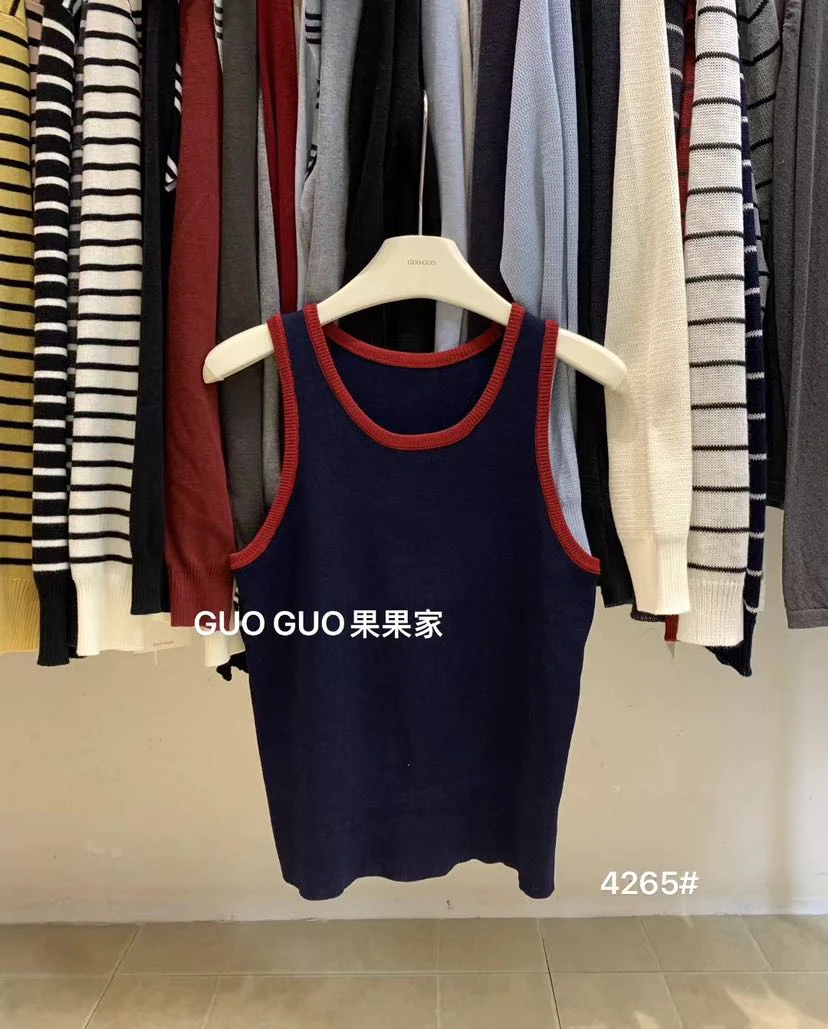薇莎4265撞色修身显瘦无袖针织背心上衣彰显辣妹风格