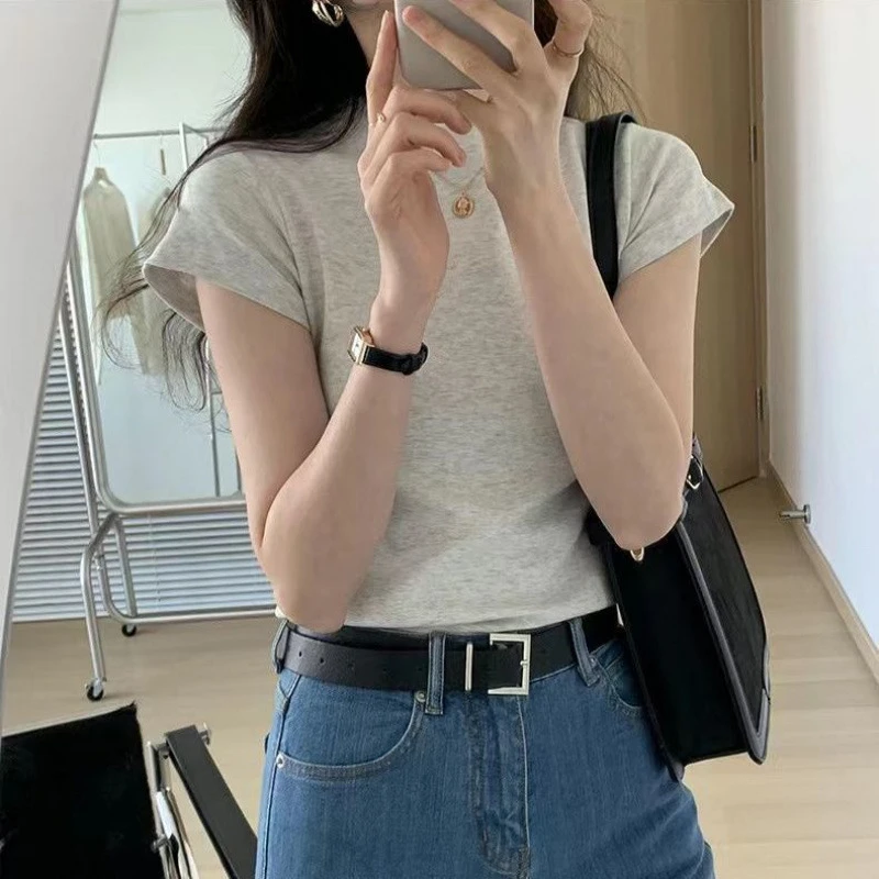 哥弟阿玛施正品基础款正肩棉短袖T恤女夏季修身显瘦百搭气质休闲