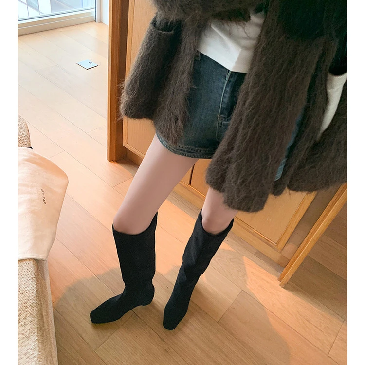 冬季新款时尚法式方头堆堆靴长靴瘦瘦靴高筒靴女靴子百搭韩版007