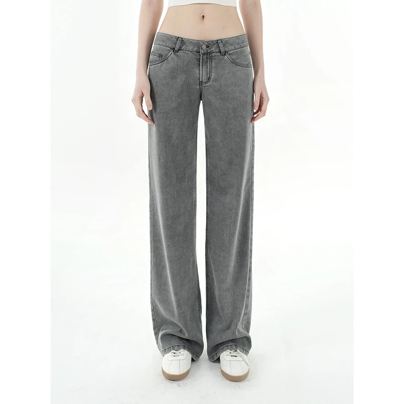 Jim Kennet低腰天丝灰牛仔直筒休闲长裤