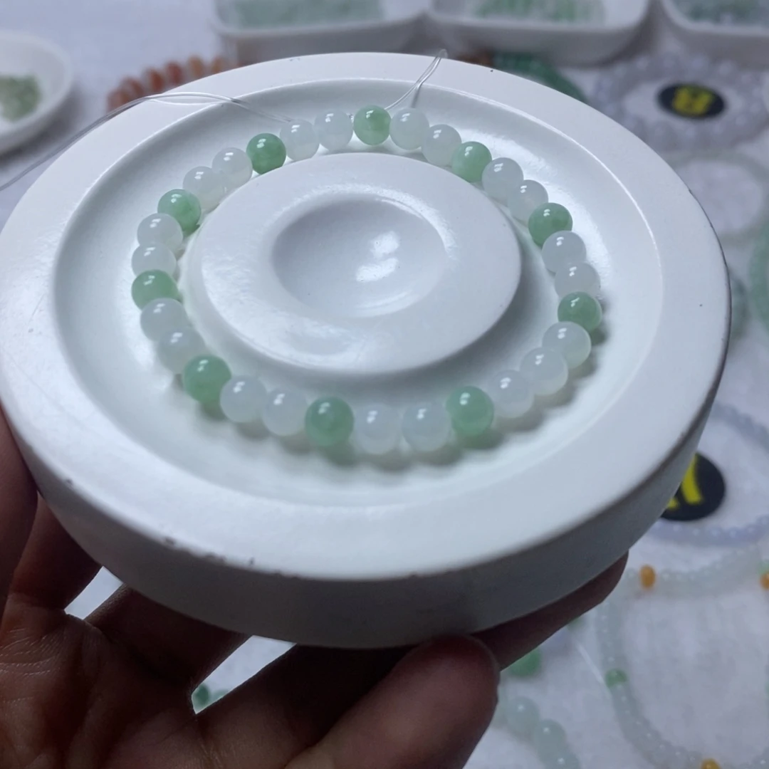 手链翡翠未镶嵌双彩圆珠卡5.8
