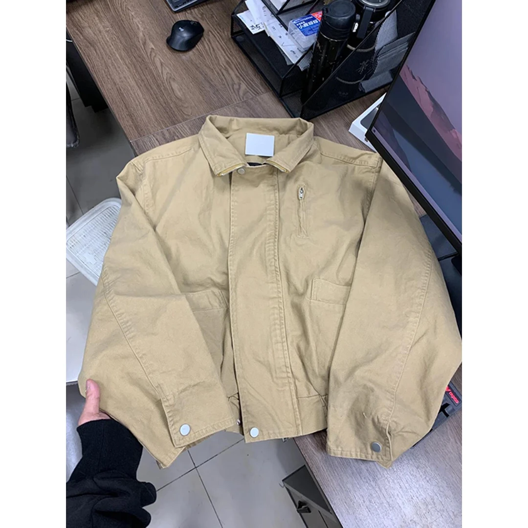 卡其色巴恩风外套男春季cleanfit美式复古潮牌bomber立领工装夹克