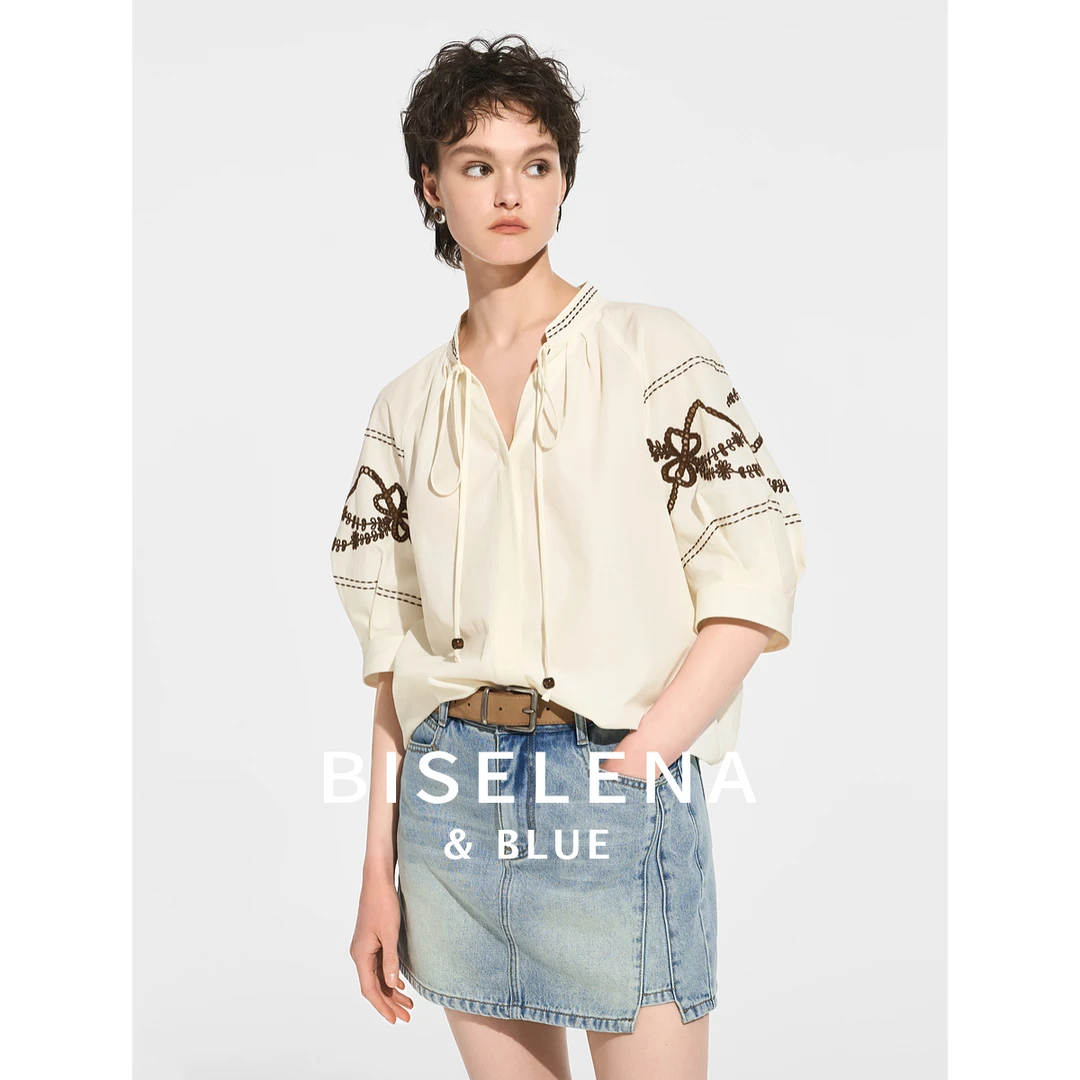 309G贝茜妮洋气减龄莱赛尔米亚麻衬衫女新款圆领上衣小衫