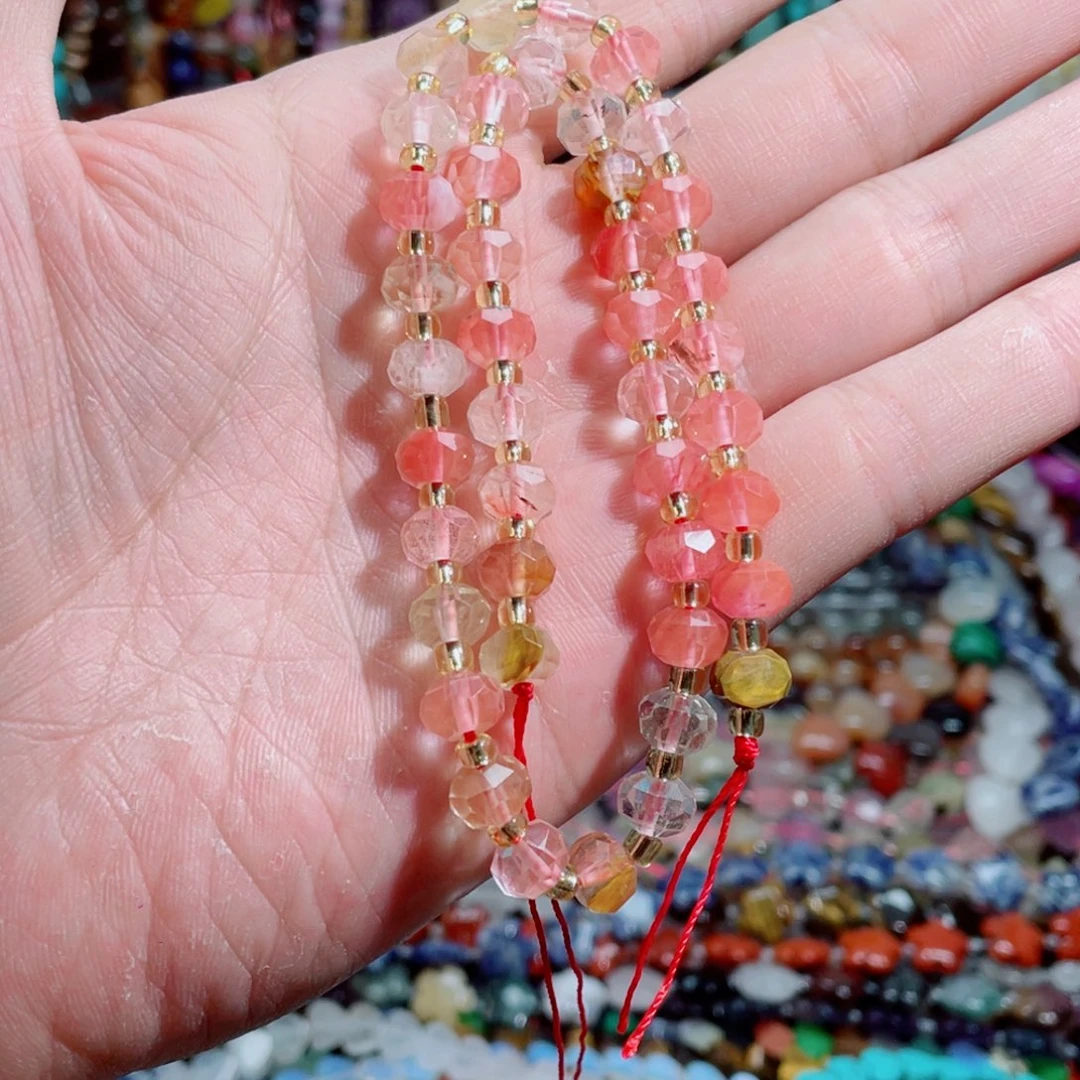 石英质玉西瓜水晶转切车轮8mm未镶嵌