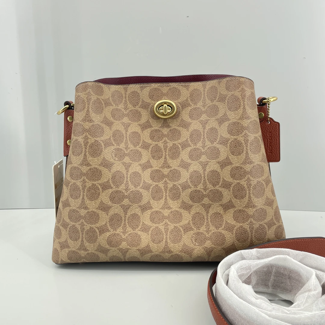 95新 COACH/蔻驰 willow红棕老花大水桶31*24*11cmE092604