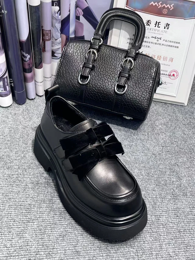 9923-2玛莎玛索2025早春新款时尚洋气纯皮圆头厚底蝴蝶结乐福鞋