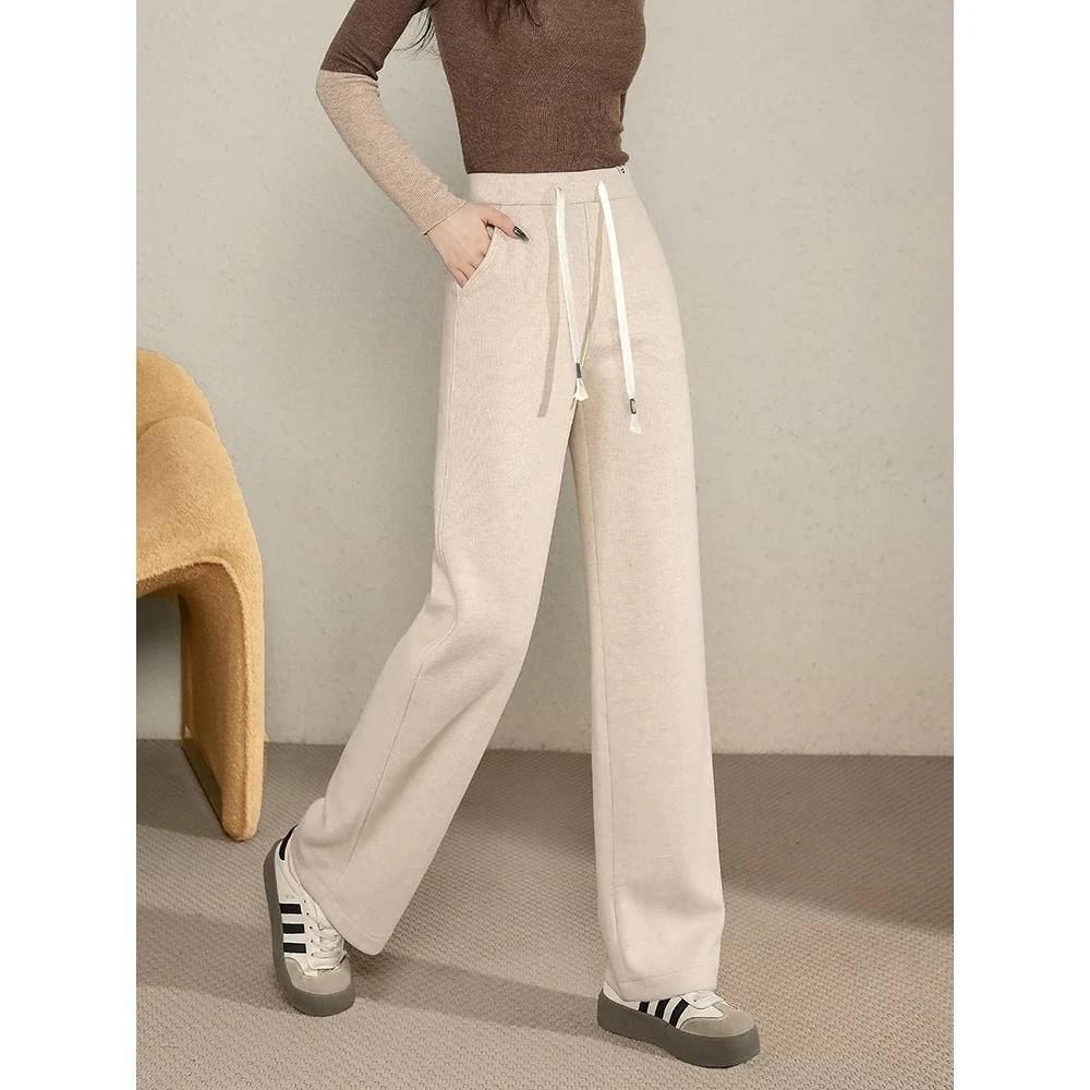 2024秋冬新款直筒宽松时尚休闲阔腿裤女松紧抽绳百搭长款HN6006
