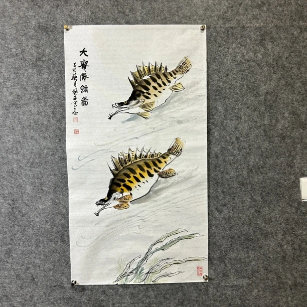 孙风子   手绘国画宣纸《大贵有鱼》四尺三开46x70com售画芯