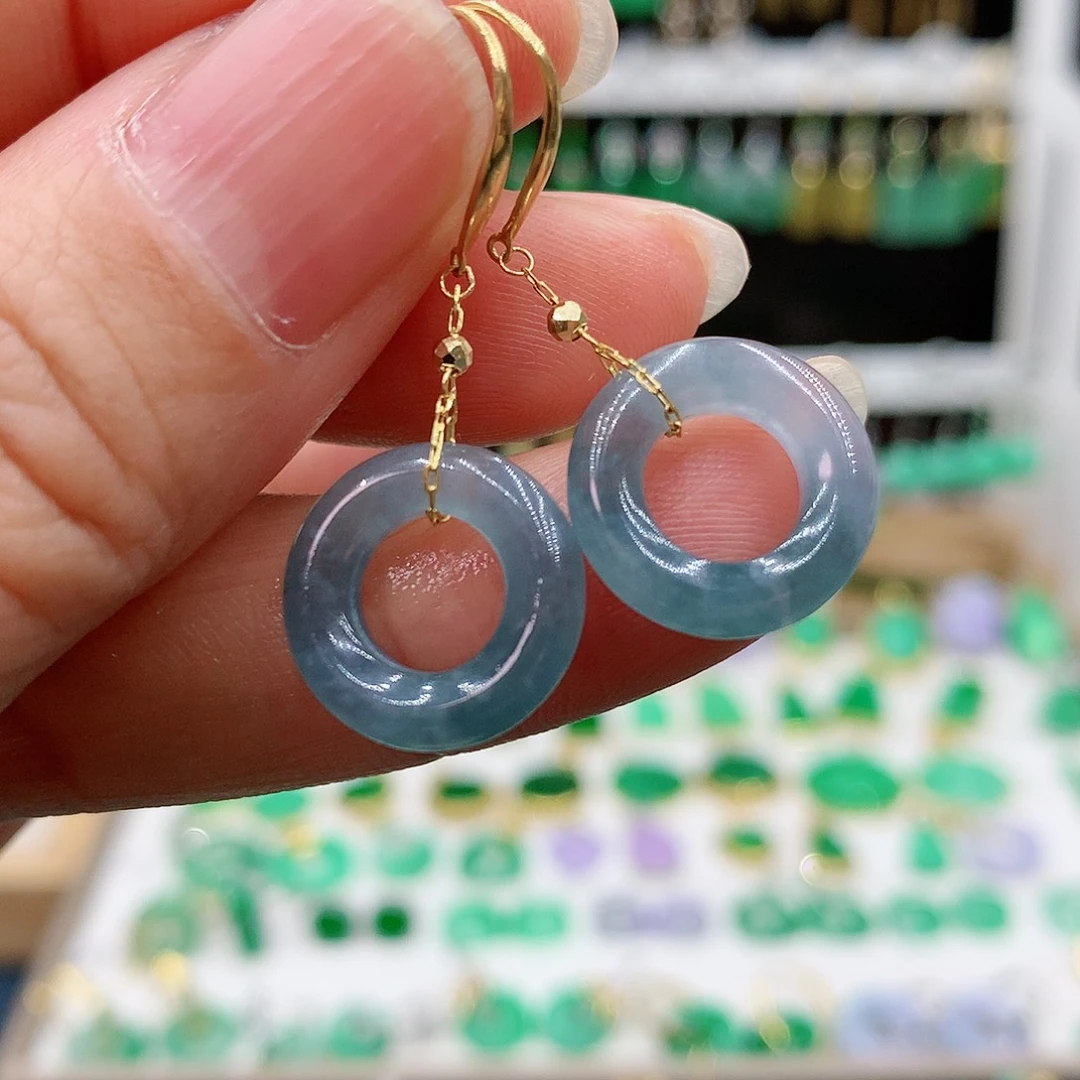 翡翠耳饰18K金镶嵌的