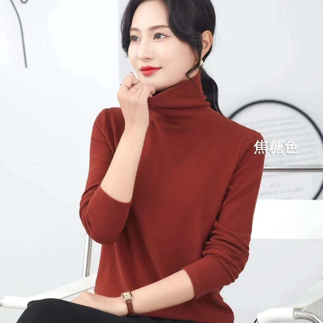 冬季保暖双面厚绒堆堆领高领纯色女装打底衫内搭百搭长袖上衣
