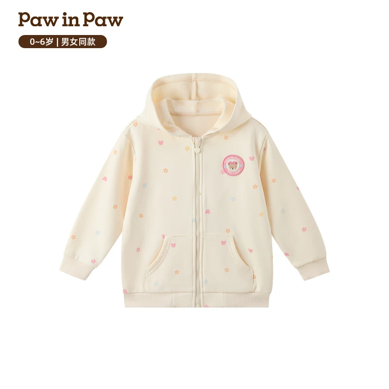 PawinPaw卡通小熊童装25年秋冬连帽外套满印针织夹克PCJMF4991E