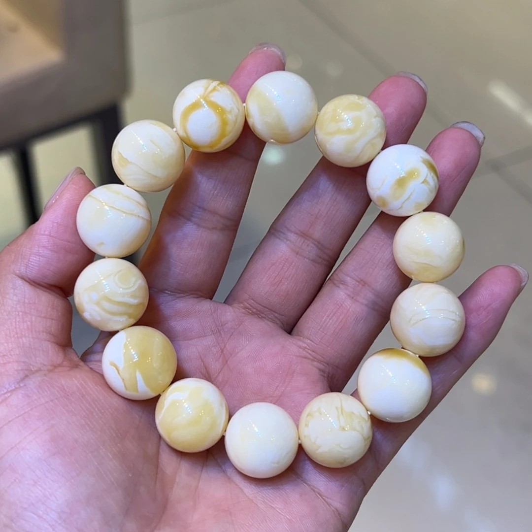 手链琥珀未镶嵌16➕满浓白蜡圆珠手串