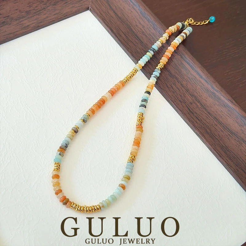 合金项链 GULUO 黄蓝色串珠项链设计感春夏氛围小众高级感锁骨链