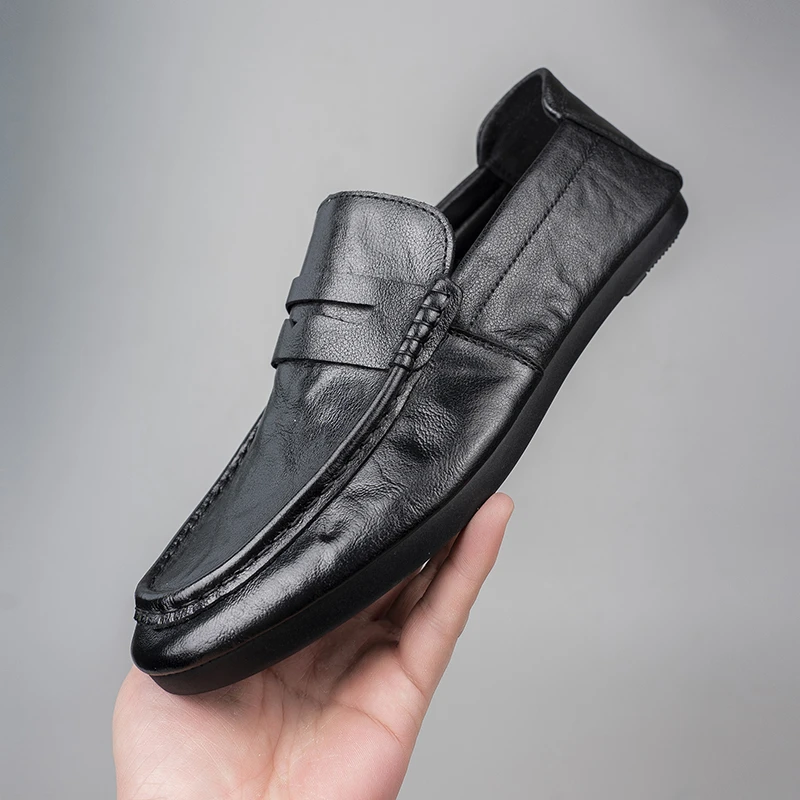 夏季头层牛皮男士一脚蹬豆豆鞋透气休闲皮鞋真皮男鞋驾车鞋25003