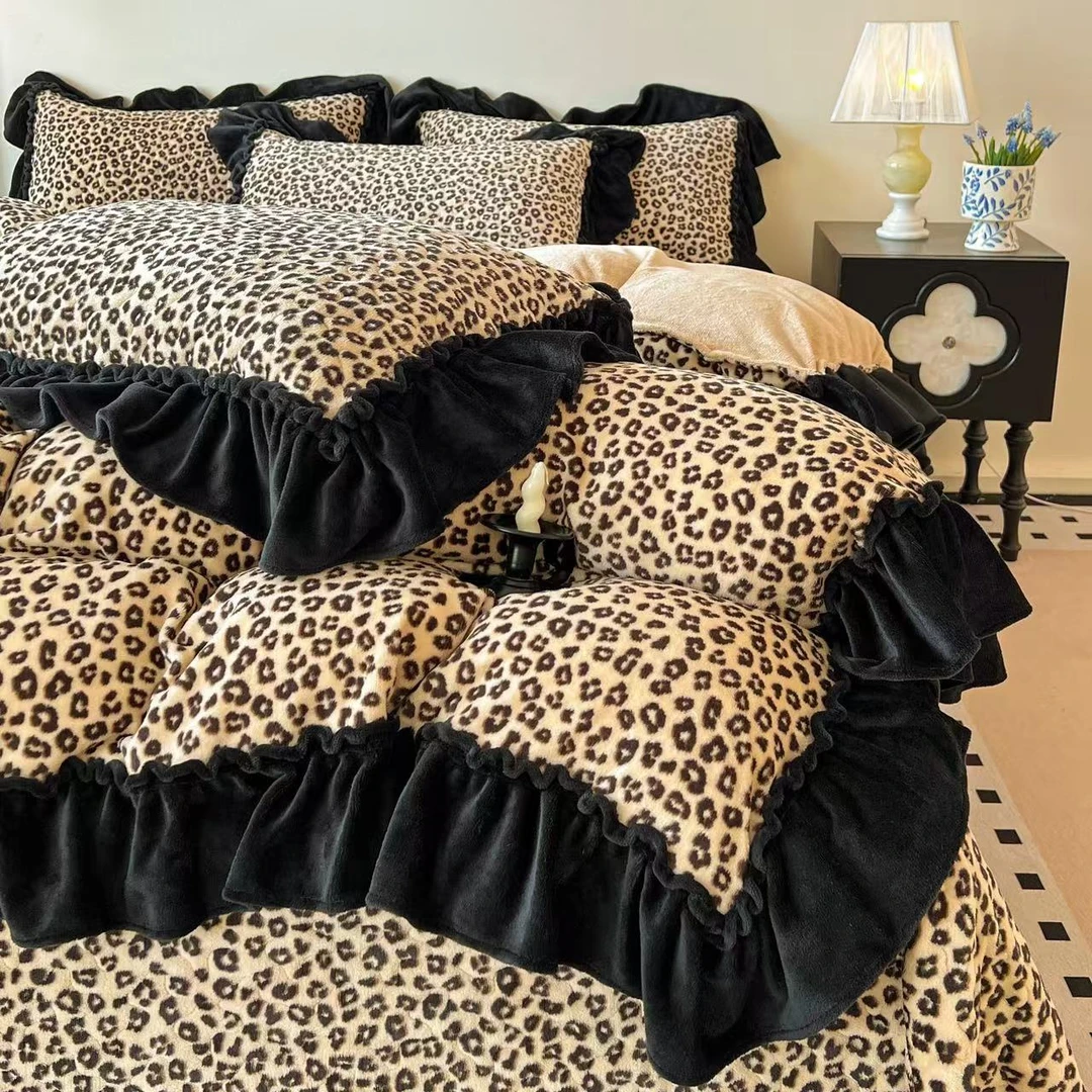 CH 1089 牛奶绒赫本风床盖款四件套 豹纹-陀