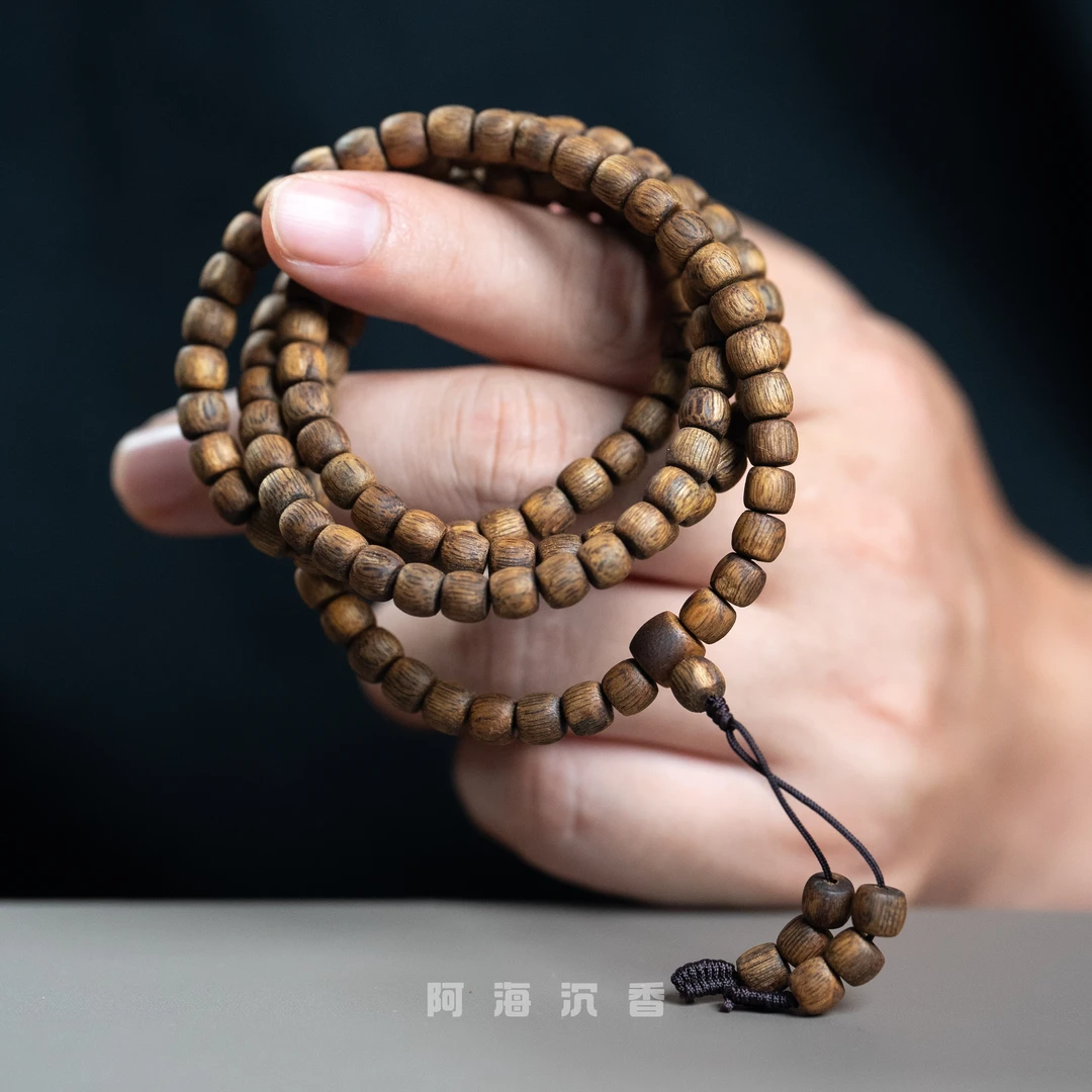 沉香海南醇化料香味纯净厚重6mm竖纹鼓珠多圈 阿海沉香