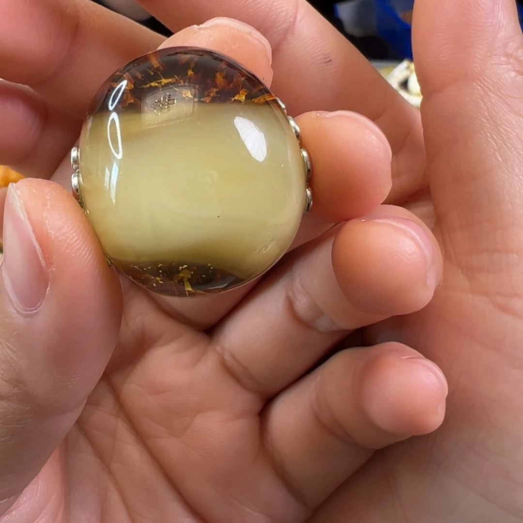 蜜蜡裸石银S925镶嵌琥珀