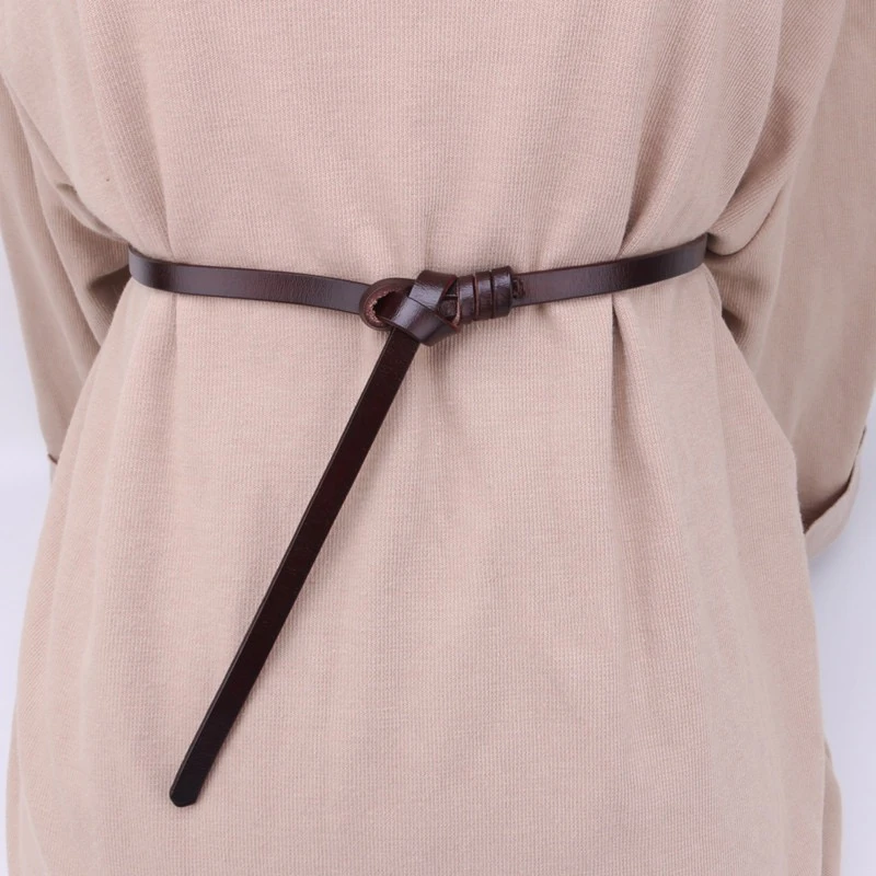 打结细腰带女真皮装饰简约百搭酷ins风韩国夏季配时尚小皮带配饰