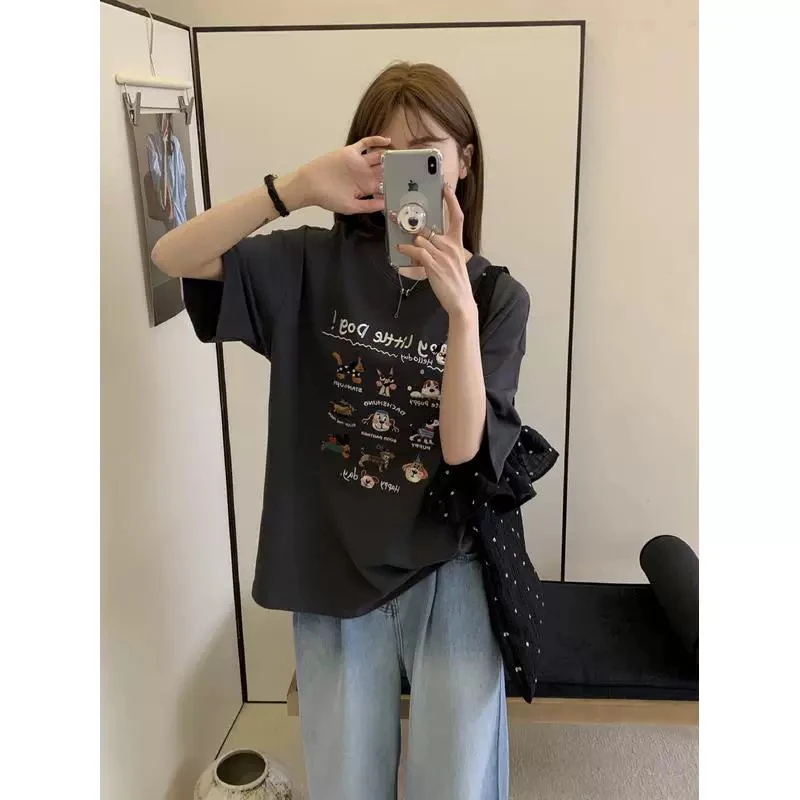 泡菜刺绣腊肠狗～半袖T恤女夏季新款宽松显瘦百搭短袖上衣