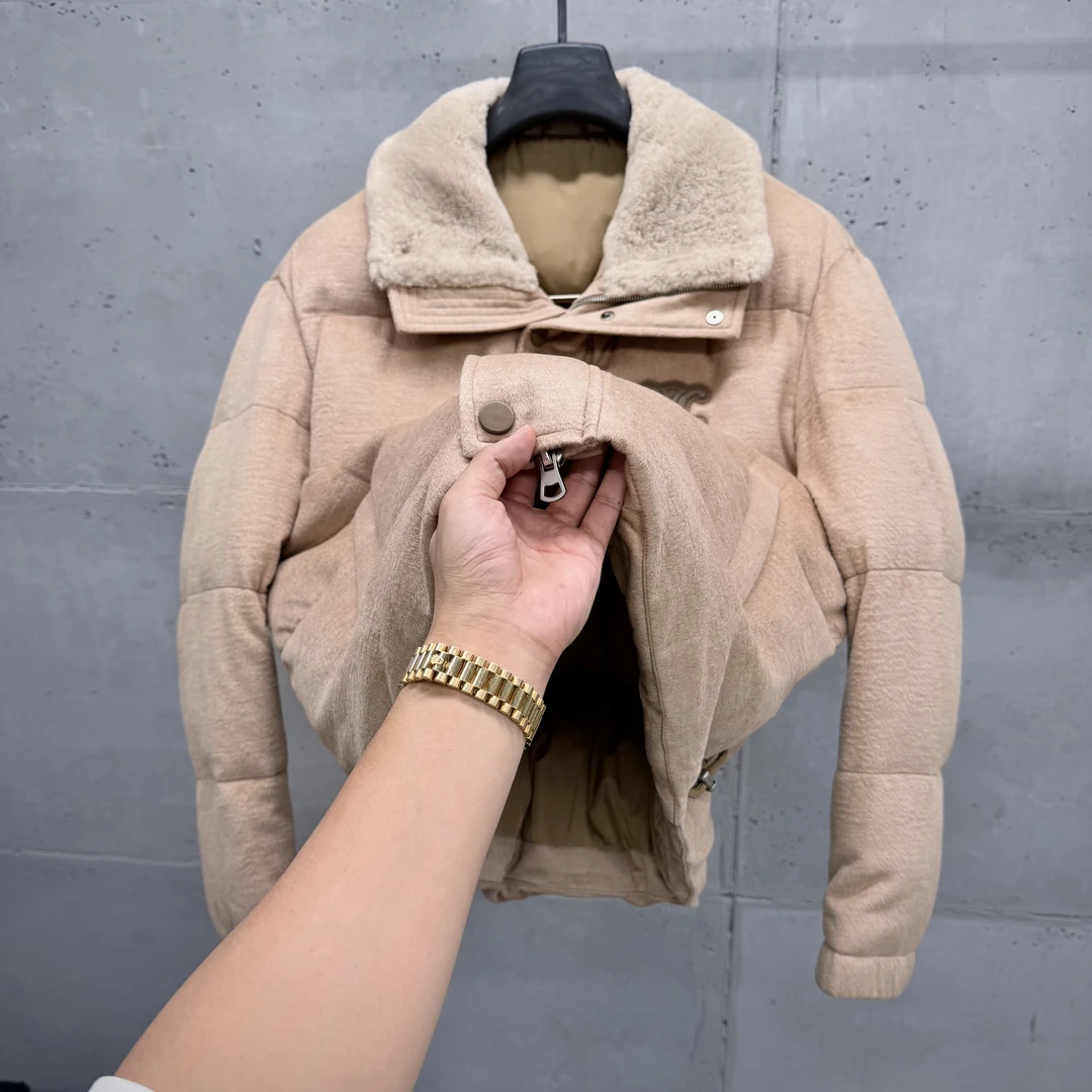 楠老板【新款】加厚加绒羊羔领高奢骆驼绒桑蚕丝白鹅绒羽绒服39500