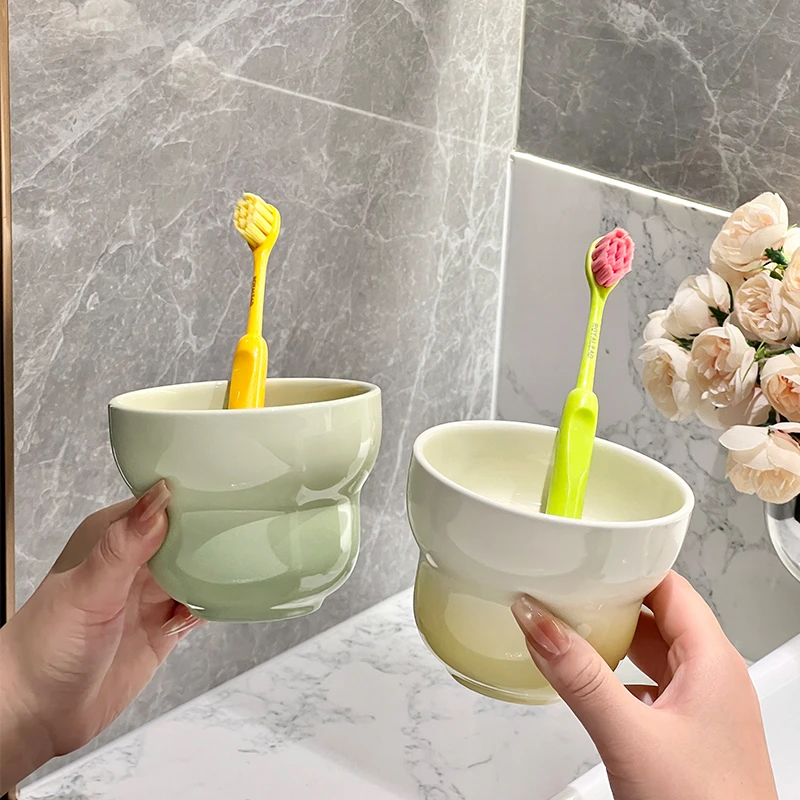新款渐变陶瓷洗漱杯家用高颜值刷牙卫生间情侣漱口杯子牙缸牙具