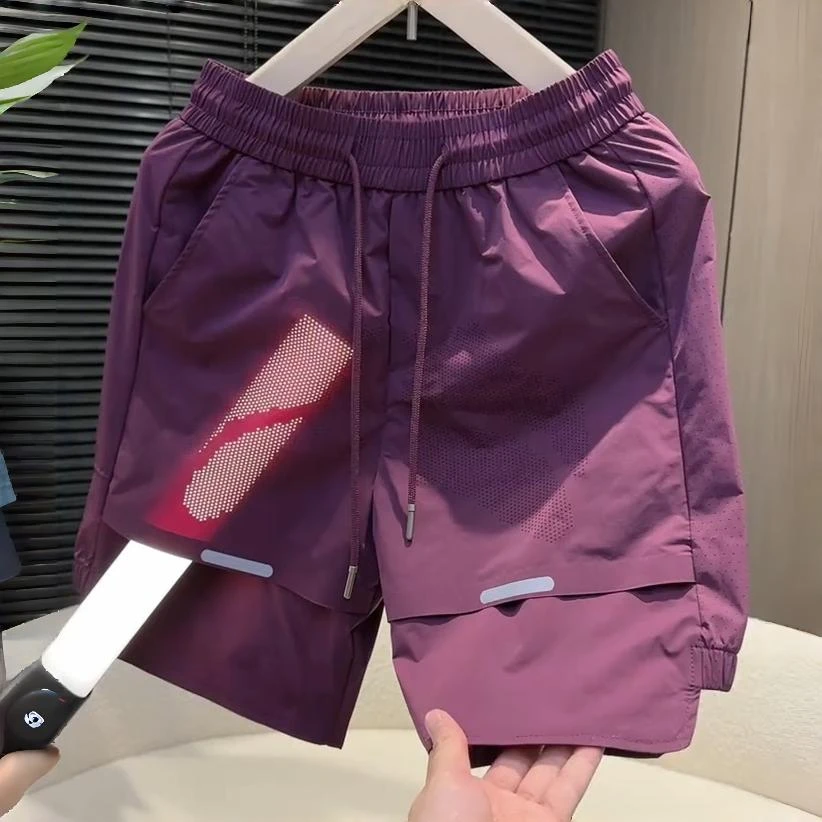 夏季新款激光打孔休闲短裤男潮流拼接百搭冰丝透气运动速干五分裤