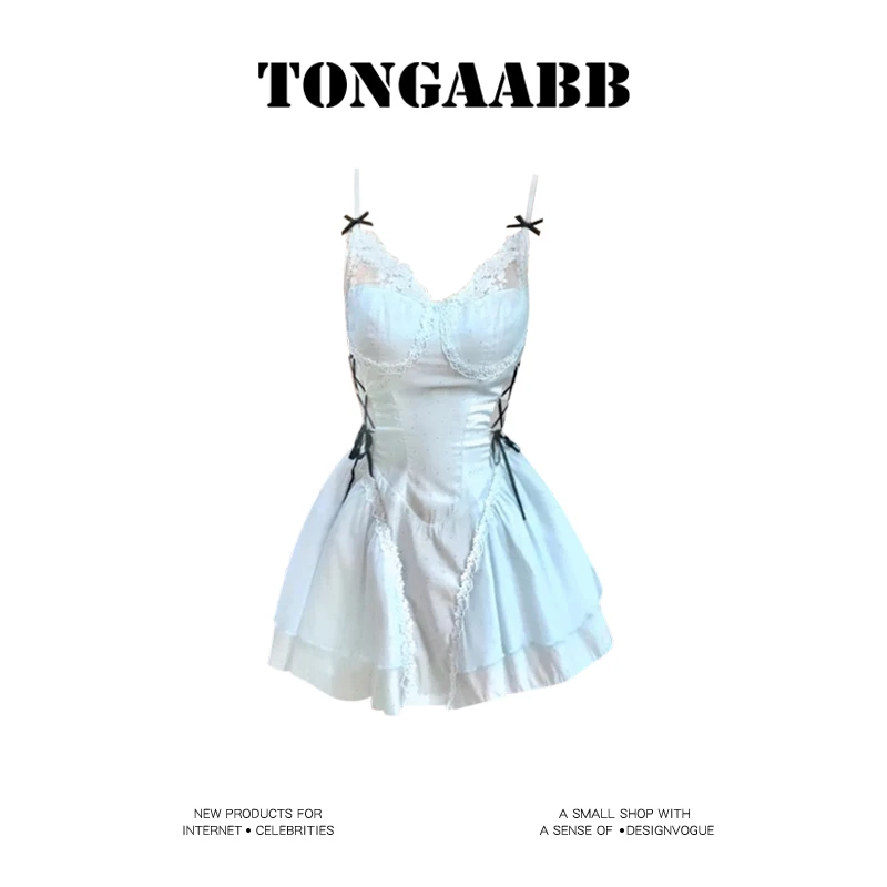 TONGAABB【洛丽海盐】修身吊带显瘦法式收腰夏季小众设计感连衣裙