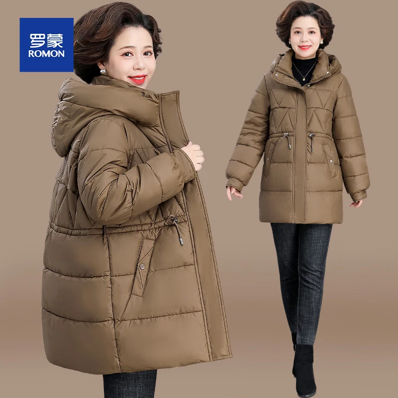 中年妈妈秋冬保暖棉服中长款棉衣2024新款中老年女装冬装棉袄外套