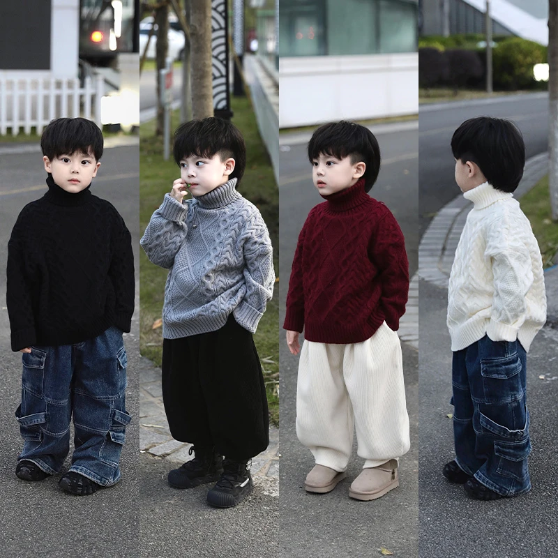【现货】Jimmy妈童装 百搭神器 冬季儿童百搭高领麻花针织打底毛衣